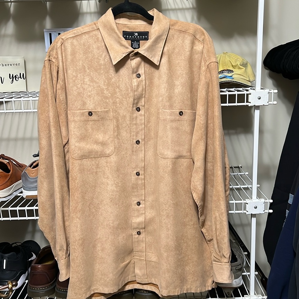 Men’s long sleeve suede like shirt